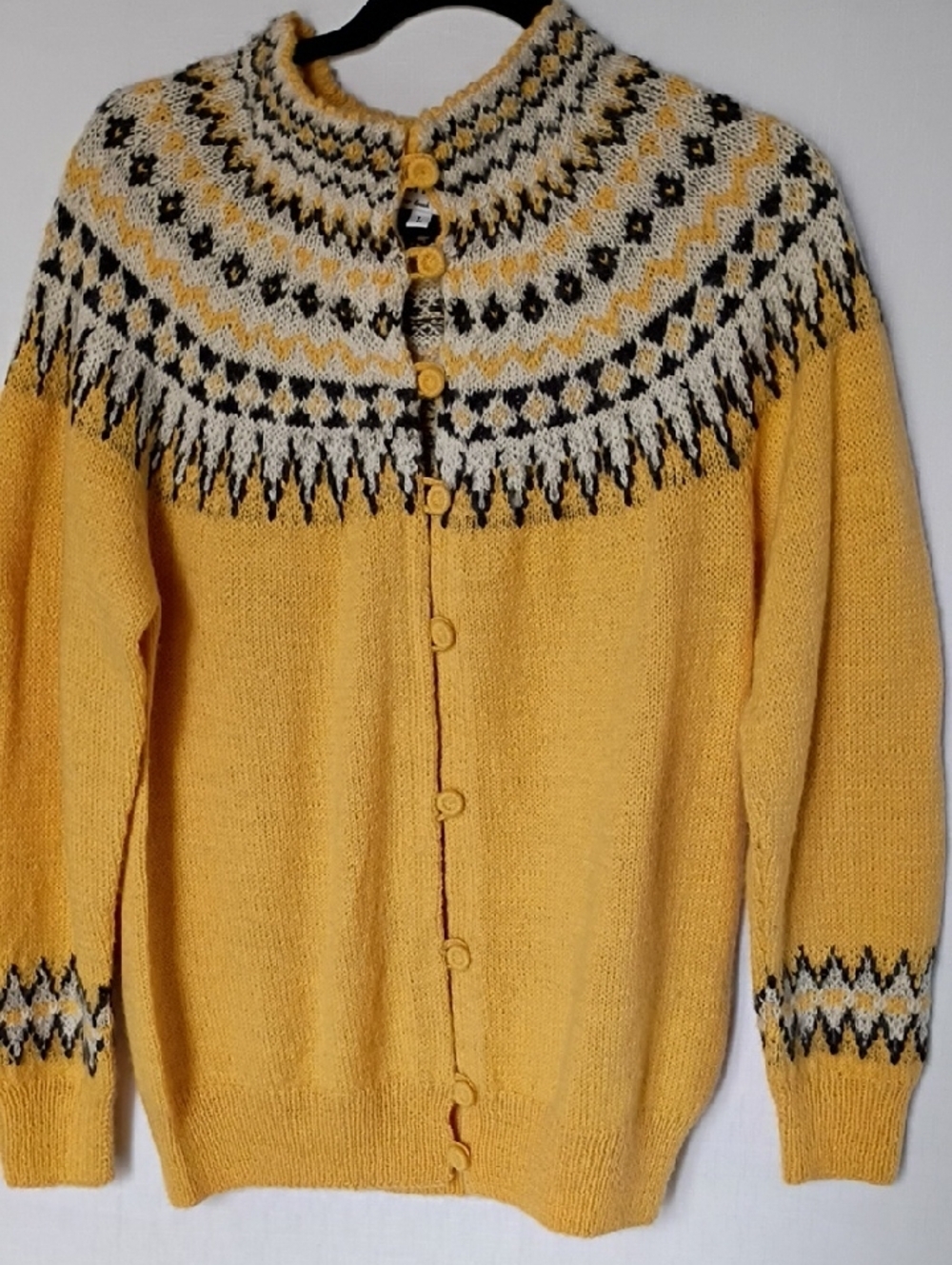Yellow Fair Isle Yoke Button-Front Cardigan Sweater